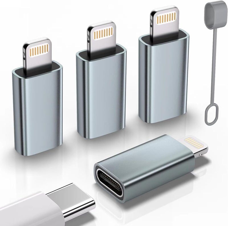Thousover USB C Type C to Lightning Adapter （4 Pack） 1.8-2.2A 15W Fast Charging Support Data Sync,Lightning to USB Type C Cable Adapter for iPhone/iPad/for Airpods,with Anti-Lost Loop,Not for Audio/OTG, Gray - Image 1